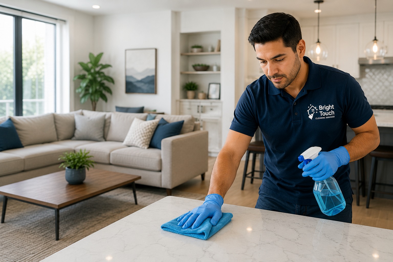 Bright Touch cleaner wiping a countertop
